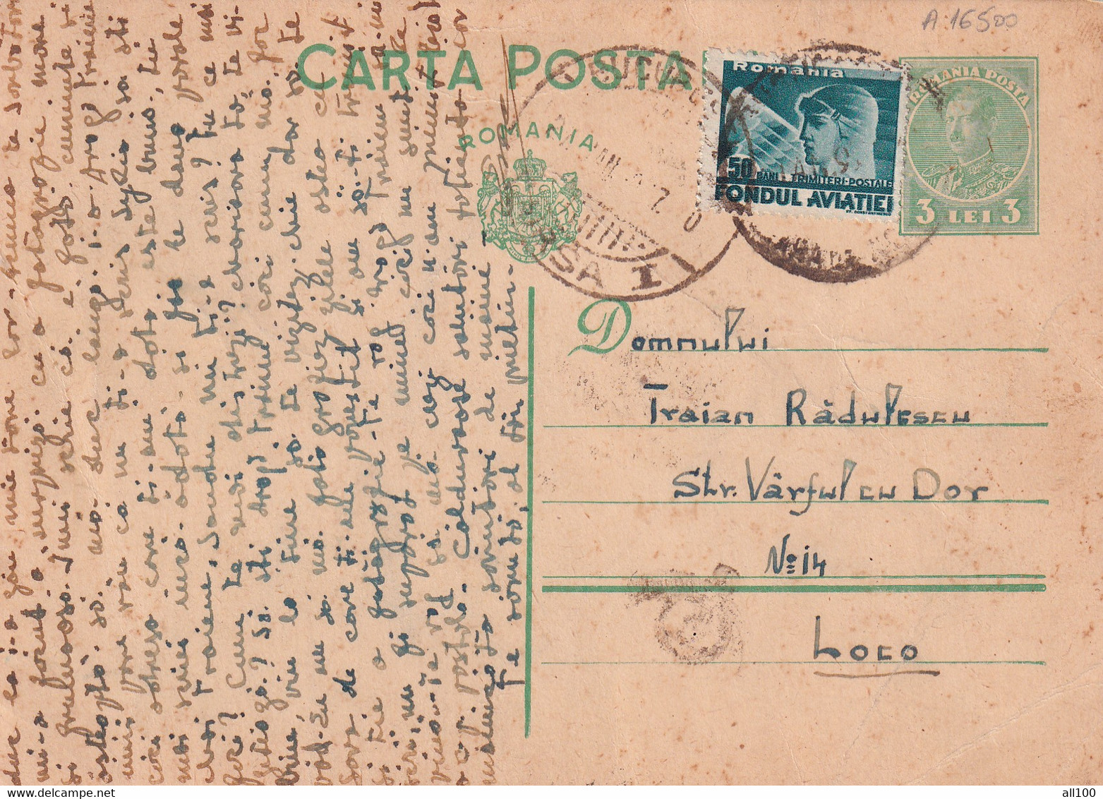 A 16502 - CARTA POSTALA 1932 FROM IASI TO BUCHAREST  KING MICHAEL 3LEI AVIATION STAMP - Covers & Documents