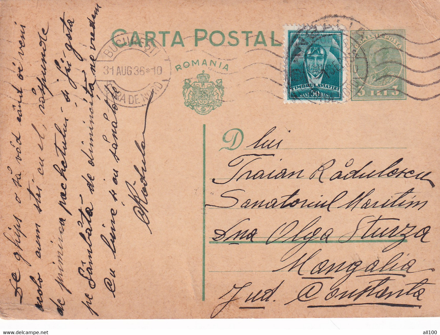 A 16518 - CARTA POSTALA 1936 FROM BUCHAREST KING MICHAEL 3LEI AVIATION STAMP  STATIONARY STAMP - Gebruikt