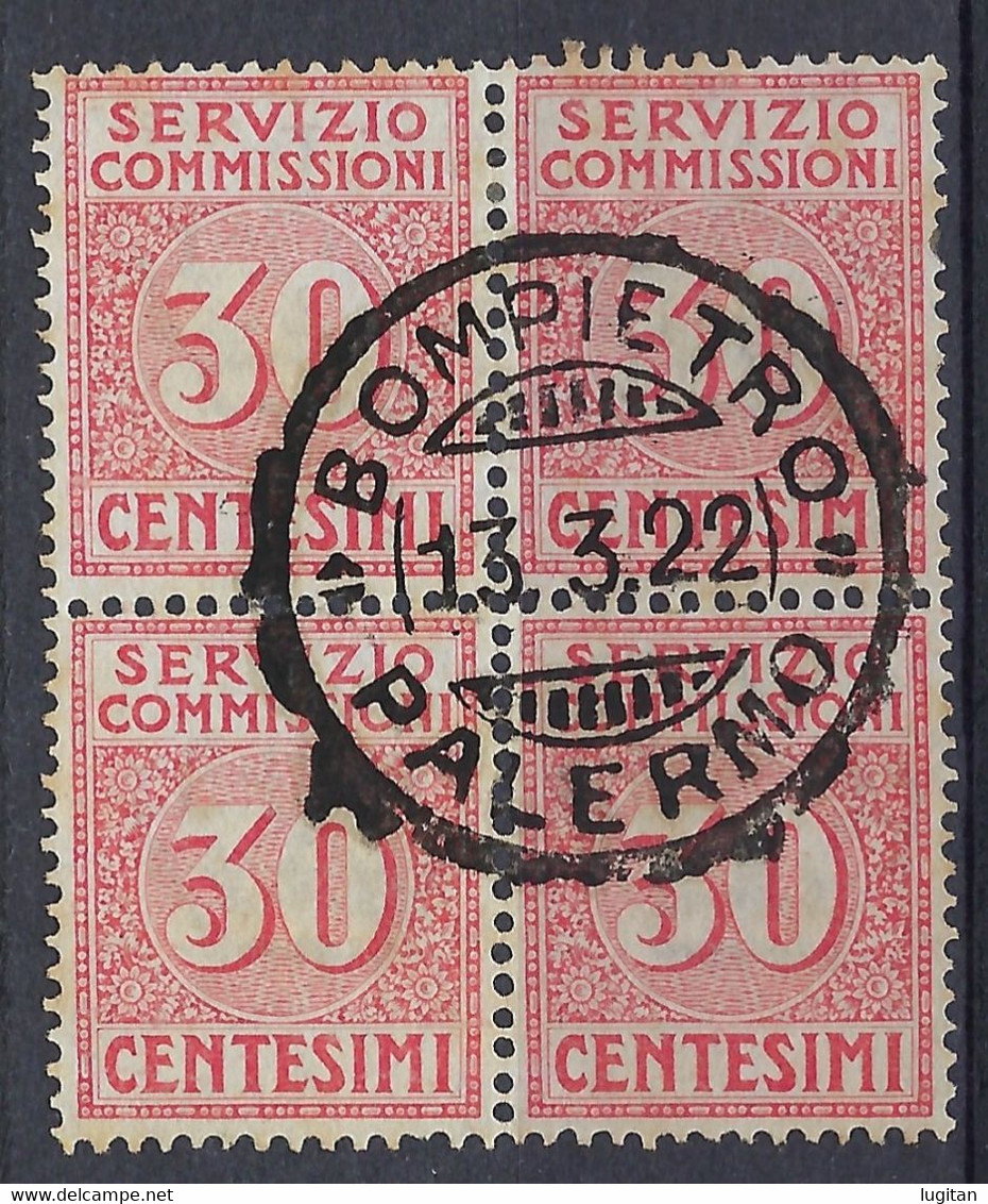 VAGLIA - SERVIZIO COMMISSIONI - ANNO 1913 - 30 C. ROSSO - QUARTINA USATA - Vaglia Postale