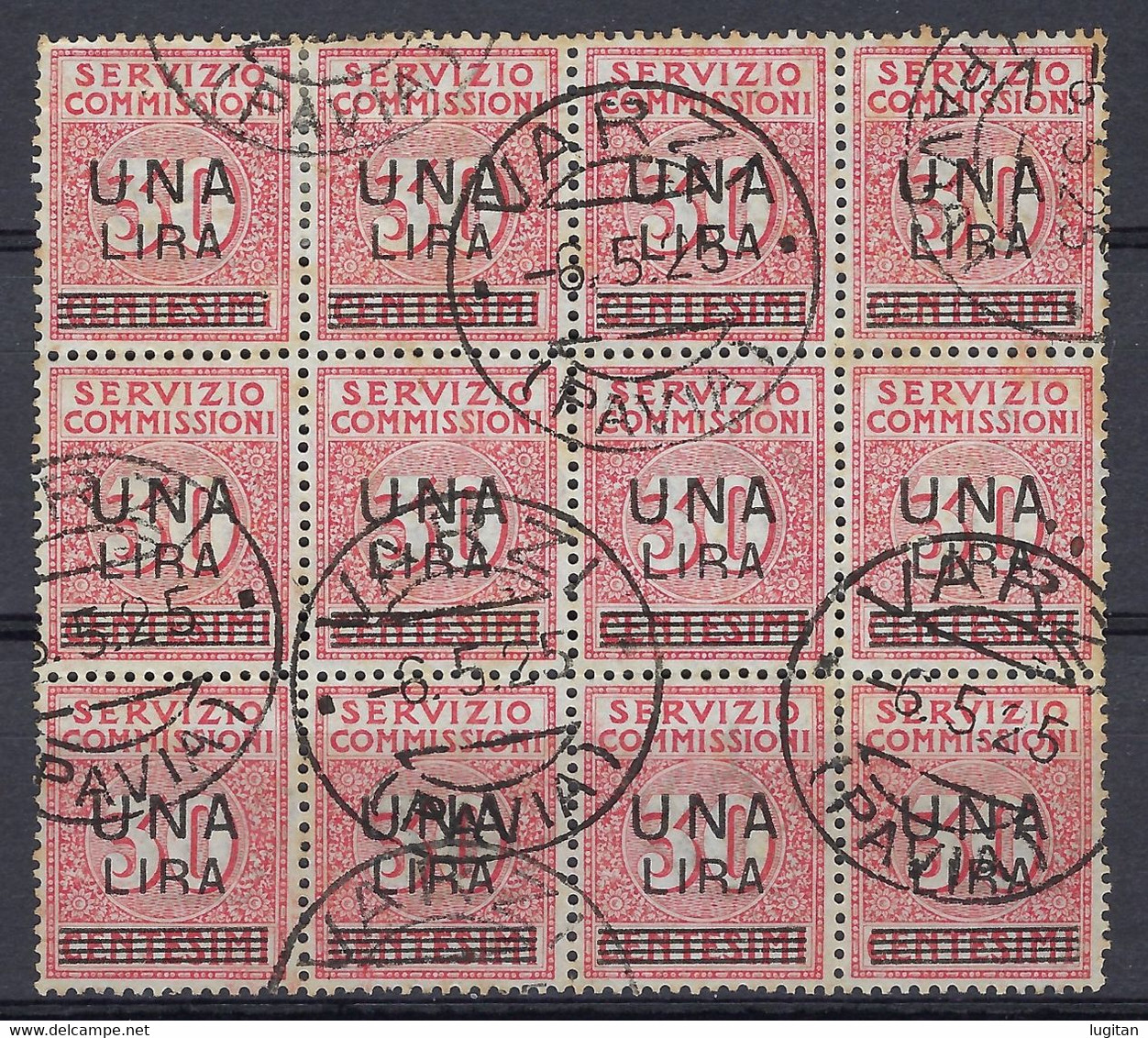 VAGLIA - SERVIZIO COMMISSIONI - ANNO 1925 - 1 L. SU 30 C. ROSSO - RARO BLOCCO DI 12 USATO - Taxe Pour Mandats