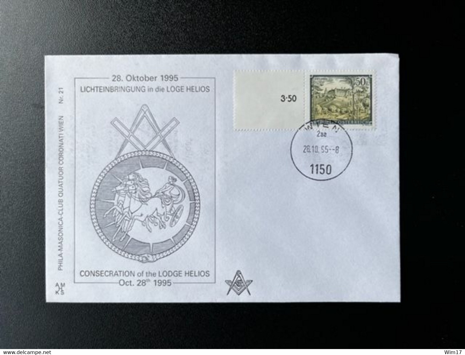 AUSTRIA 1995 MASONIC COVER HELIOS LODGE OOSTENRIJK OSTERREICH FREEMASONRY - Cartas & Documentos