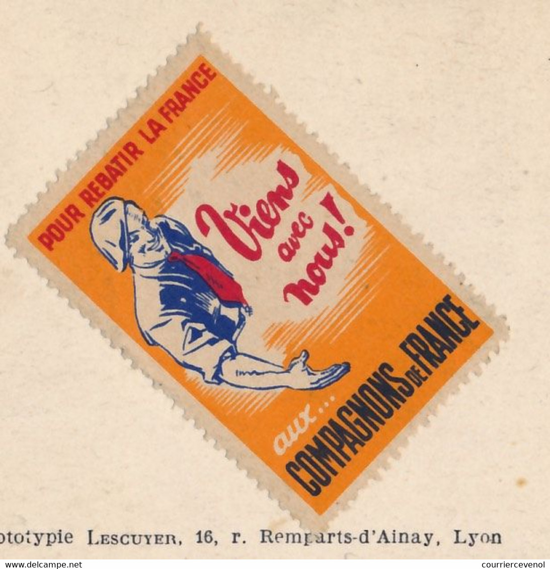 Vignette "Compagnons De France" Sur CP "Le Salut Au Drapeau" - 1942 - Covers & Documents