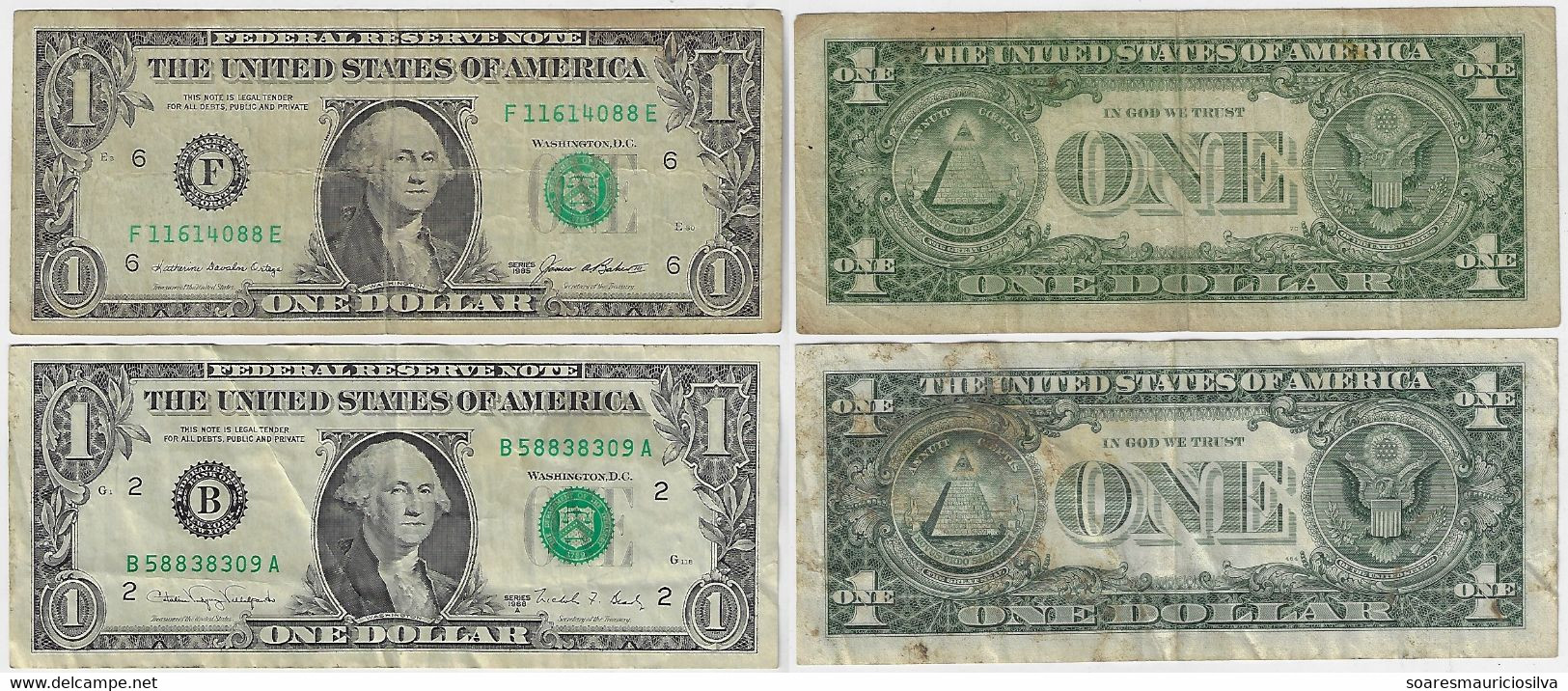 United States Of America USA 2 Banknote 1 Dollar Year 1985 Pick-474 And Year 1988A Pick-480b Both VF - Divisa Nacional