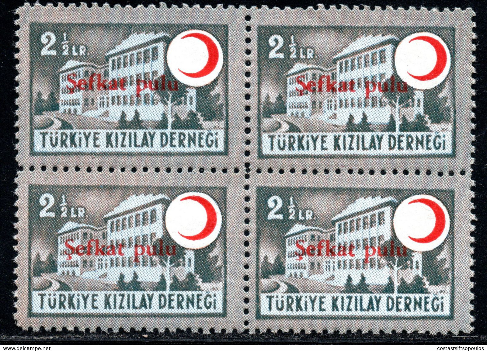 1016.TURKEY,1949 2 1/2 L.SEFKAT PULU CHARITY RED CRESCENT,Y.T.164 MNH BLOCK OF 4 - Unused Stamps