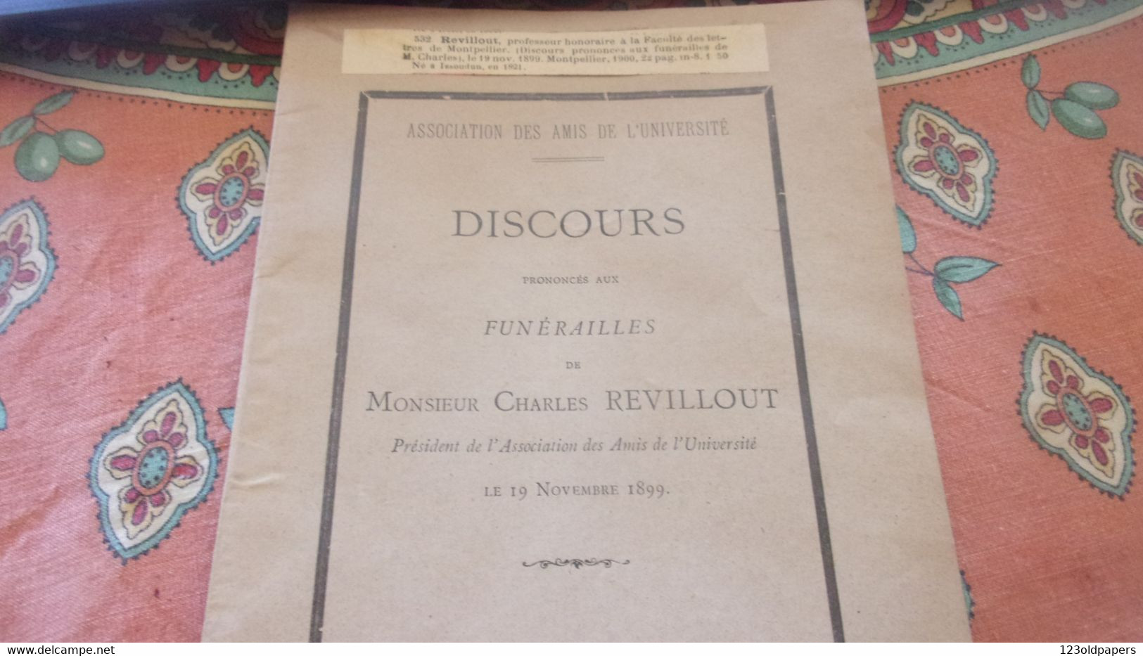 ♥️1899 BERRY DISCOURS  FUNERAILLES DE CHARLES REVILLOUT FACULTE DE MONTPELLIER NE A ISSOUDUN 1821♥️ - Centre - Val De Loire