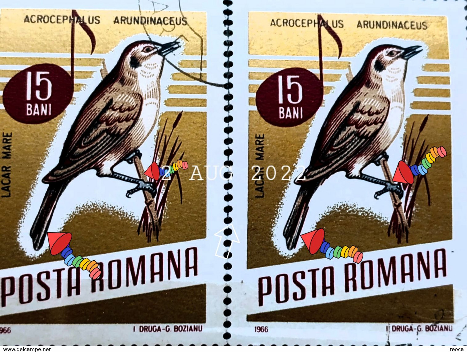 Errors Romania 1966 # MI 2502 Printed  With Displaced Bird , Songbirds - Variétés Et Curiosités