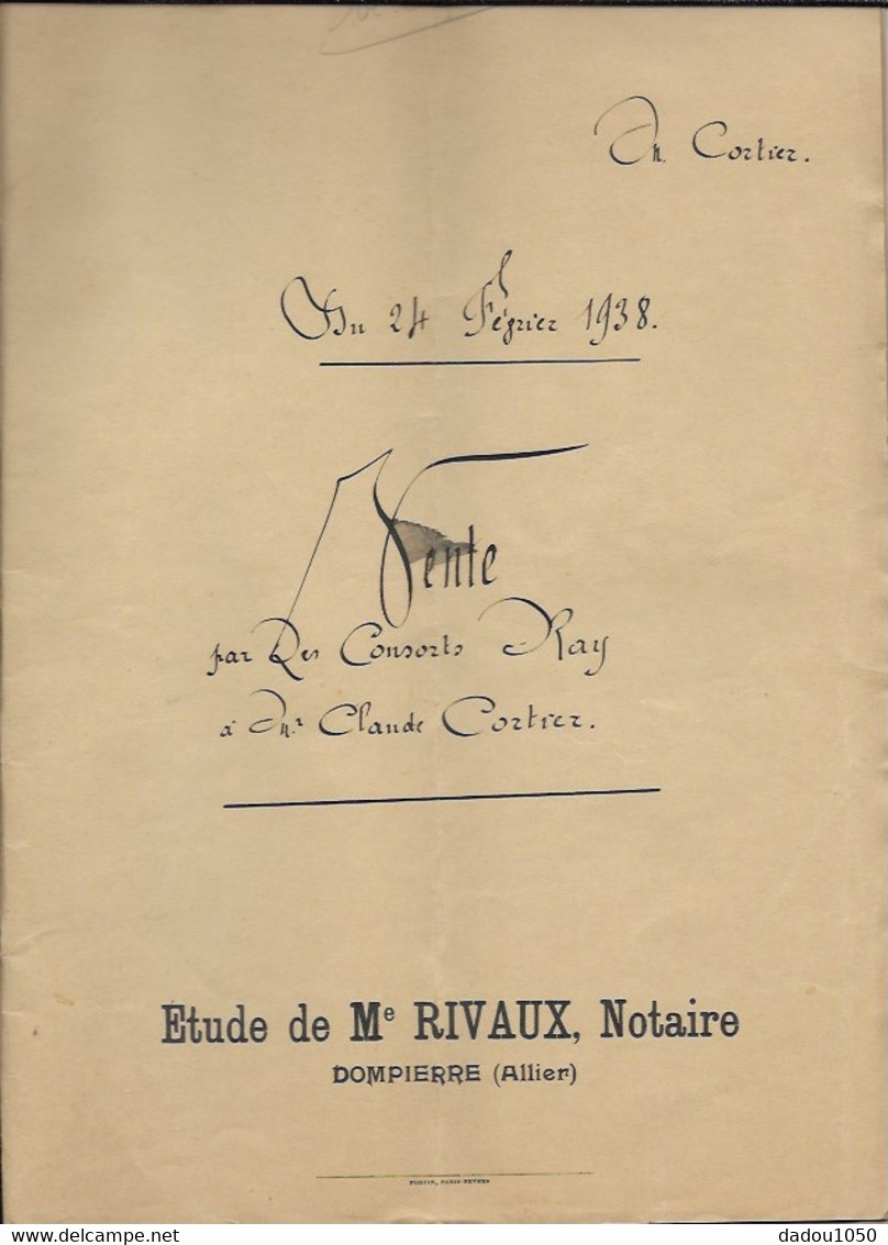 Acte Notarial, Vente,notaire à Dompierre 1938 - Seals Of Generality