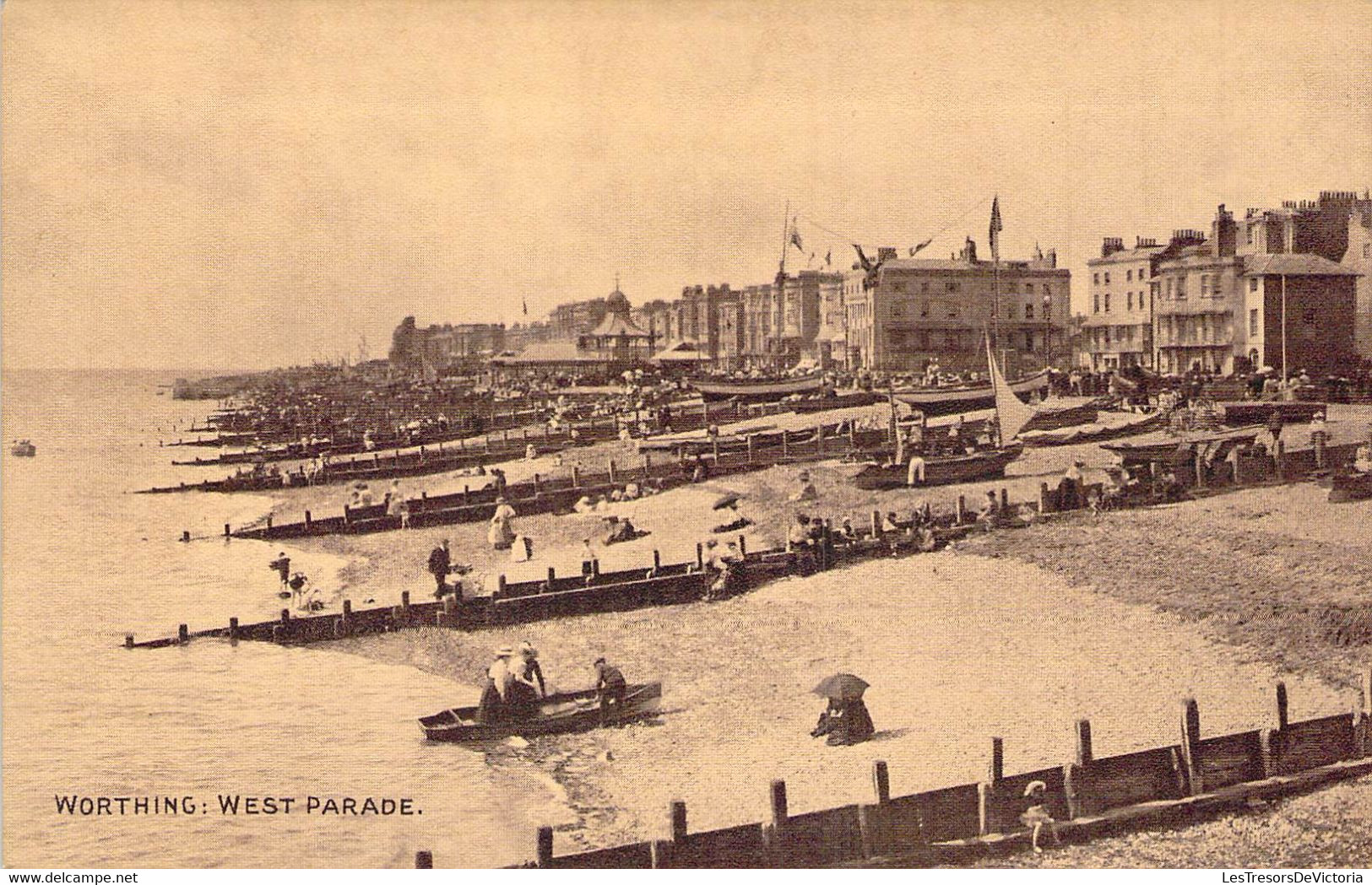 CPA - ANGLETERRE - Worthing - SEPIATONE SERIES - West Parade - Barque - Plage - Worthing