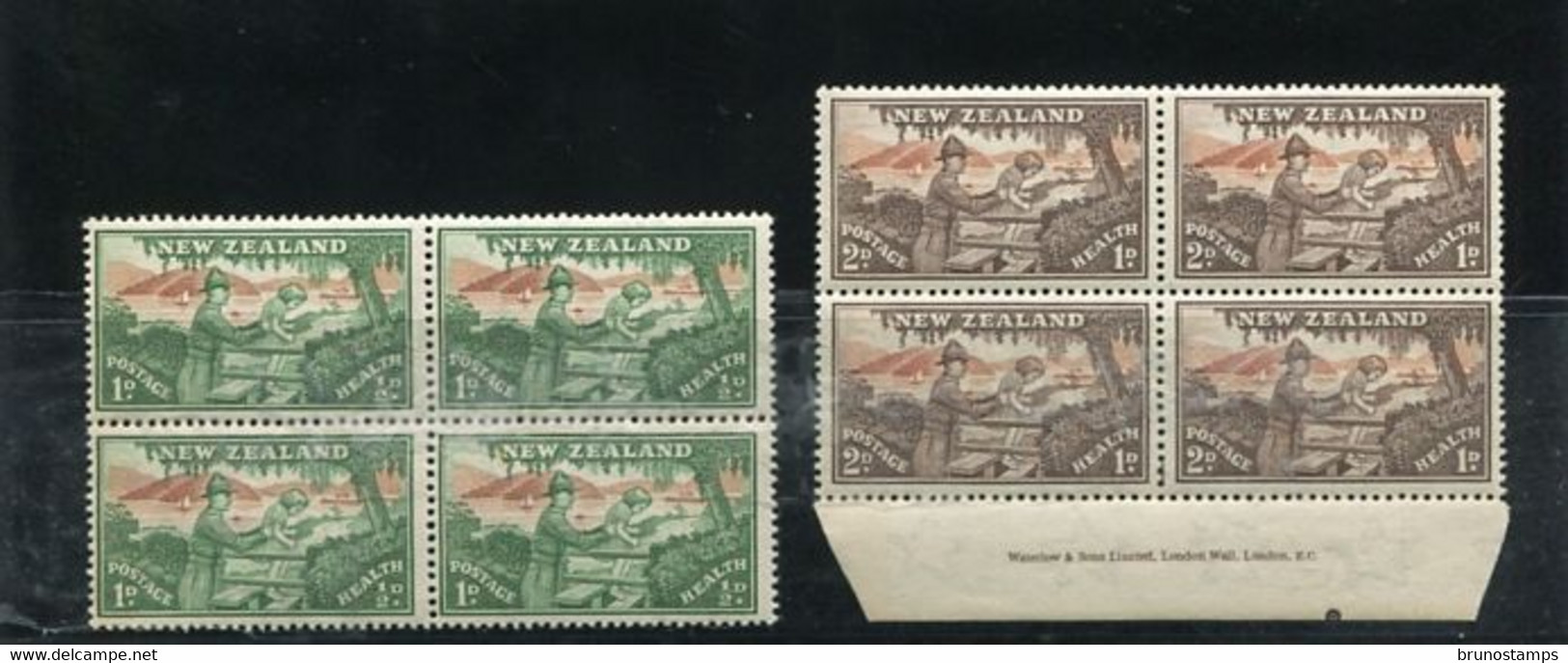 NEW ZEALAND - 1946  HEALTH STAMPS SET BLOCK OF 4 IMPRINT  MINT NH - Nuevos