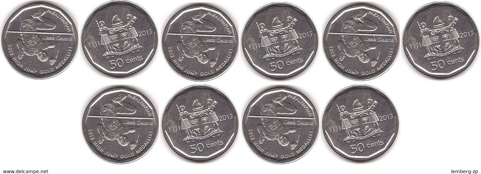 Fiji - 5 Pcs X 50 Cents 2013 UNC London Paralympics 2012 By Iliez Delan Lemberg-Zp - Fiji