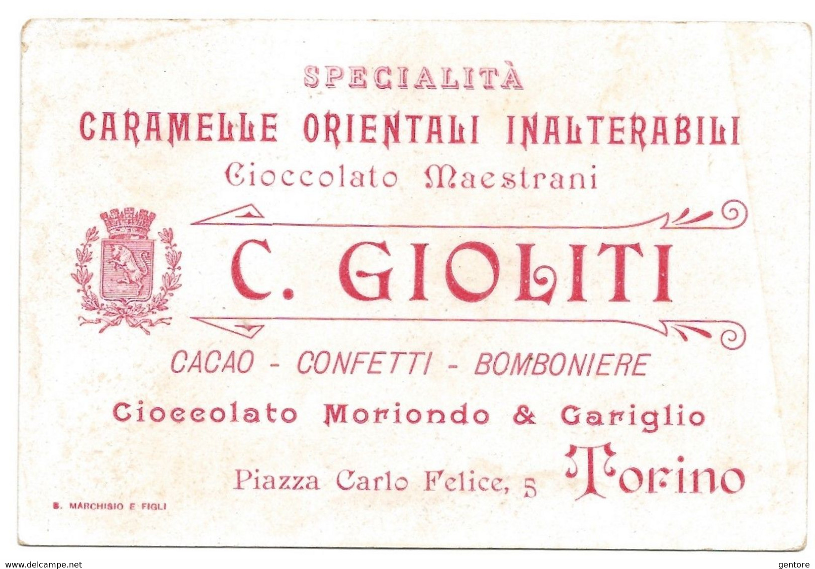 C. GIOLITI Etichetta  Cioccolato Maestrani In Cromolitografia Con Piazza S. CARLO - Chocolat