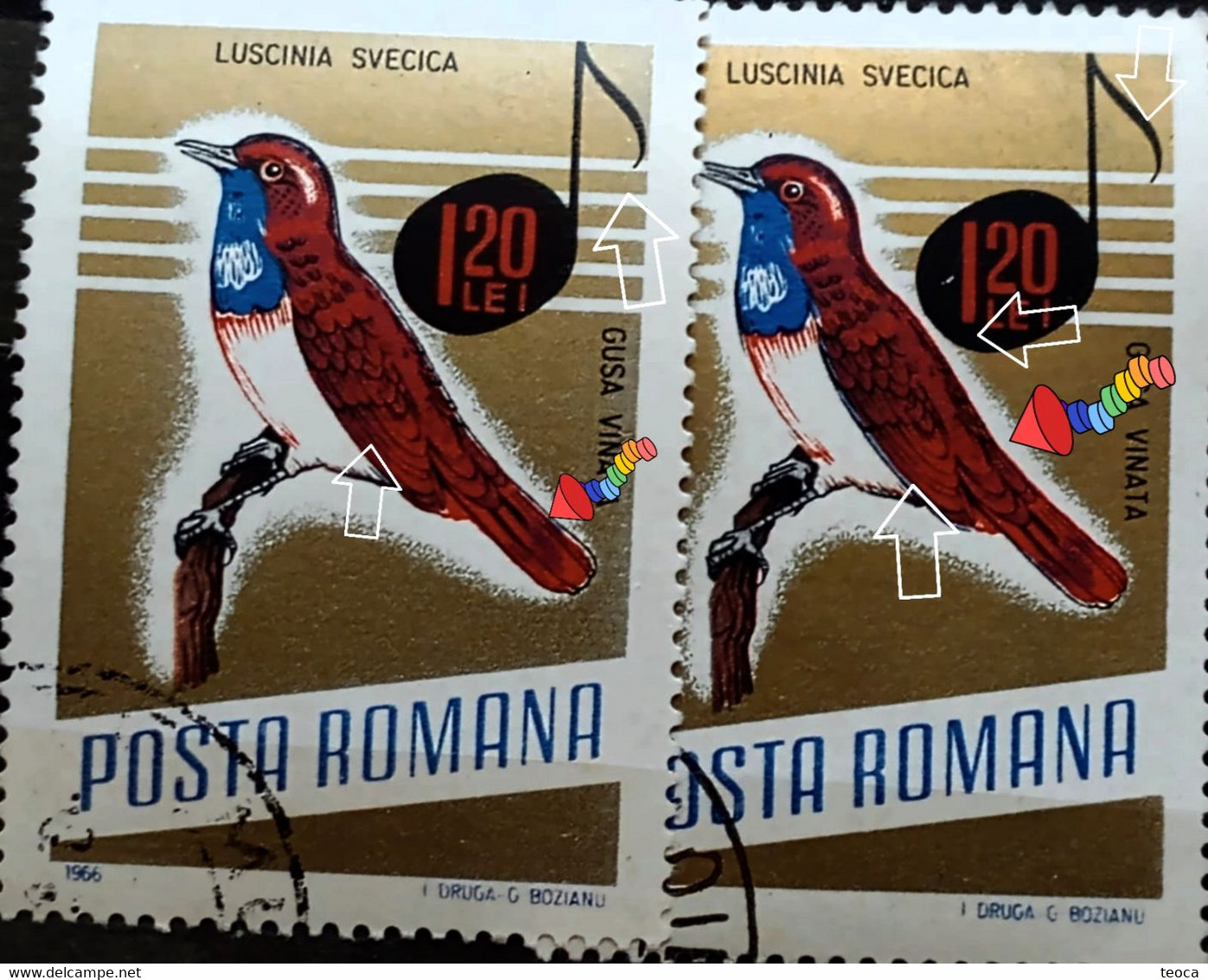 Errors Romania 1966 # MI 2505 Printed  With Displaced Bird , Songbirds - Plaatfouten En Curiosa