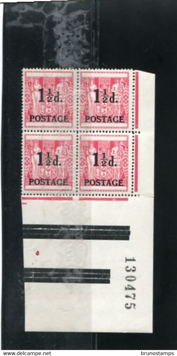 NEW ZEALAND - 1950 PROVISIONAL NUMBERED BLOCK OF 4  MINT NH - Ungebraucht