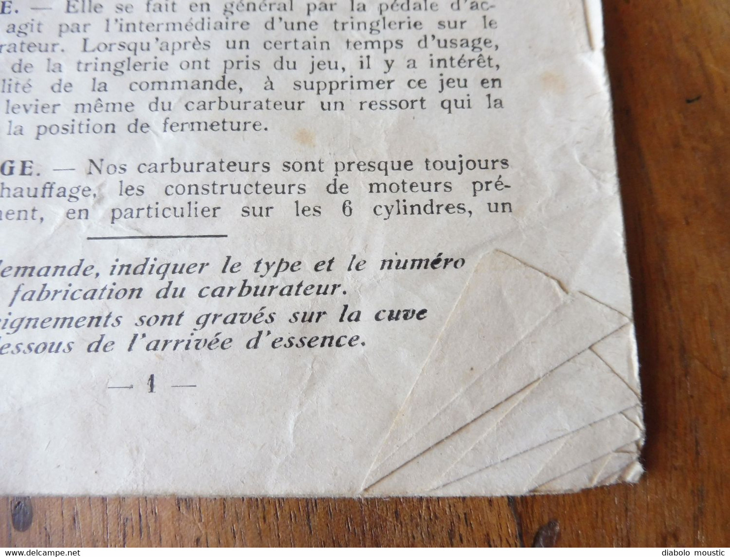 Carburateur SOLEX  :  Notice de réglage du carburateur type MO (année 1929)