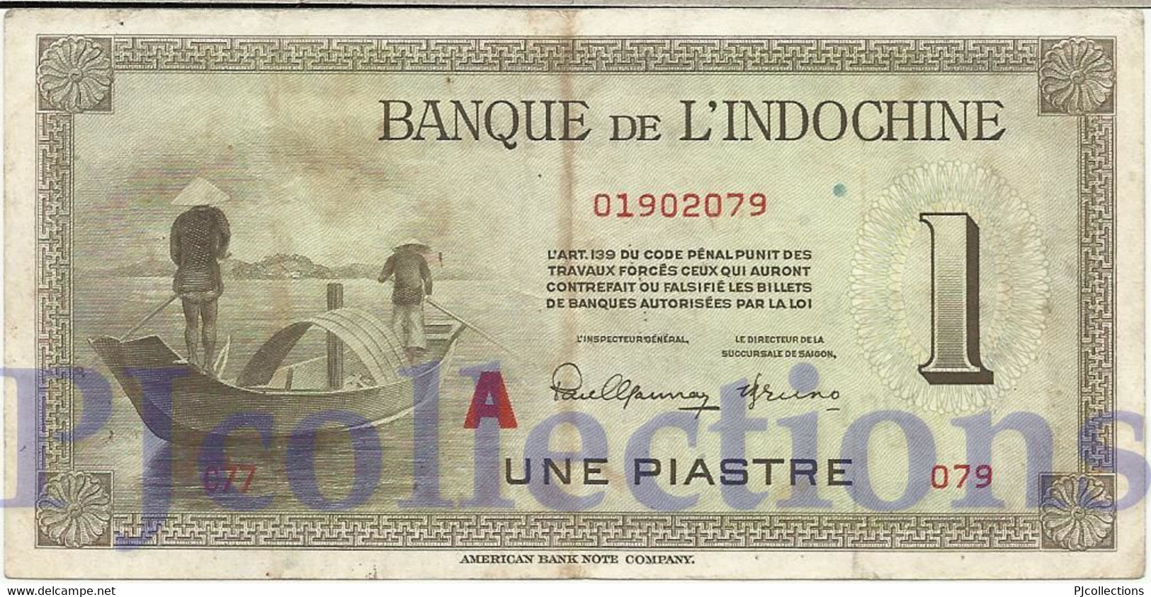 FRENCH INDOCHINA 1 PIASTRE 1945 PICK 76b VF - Indocina