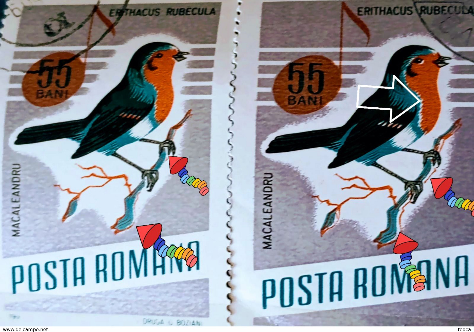 Errors Romania 1966 # MI 2504 Printed  With Displaced Bird , Songbirds - Varietà & Curiosità