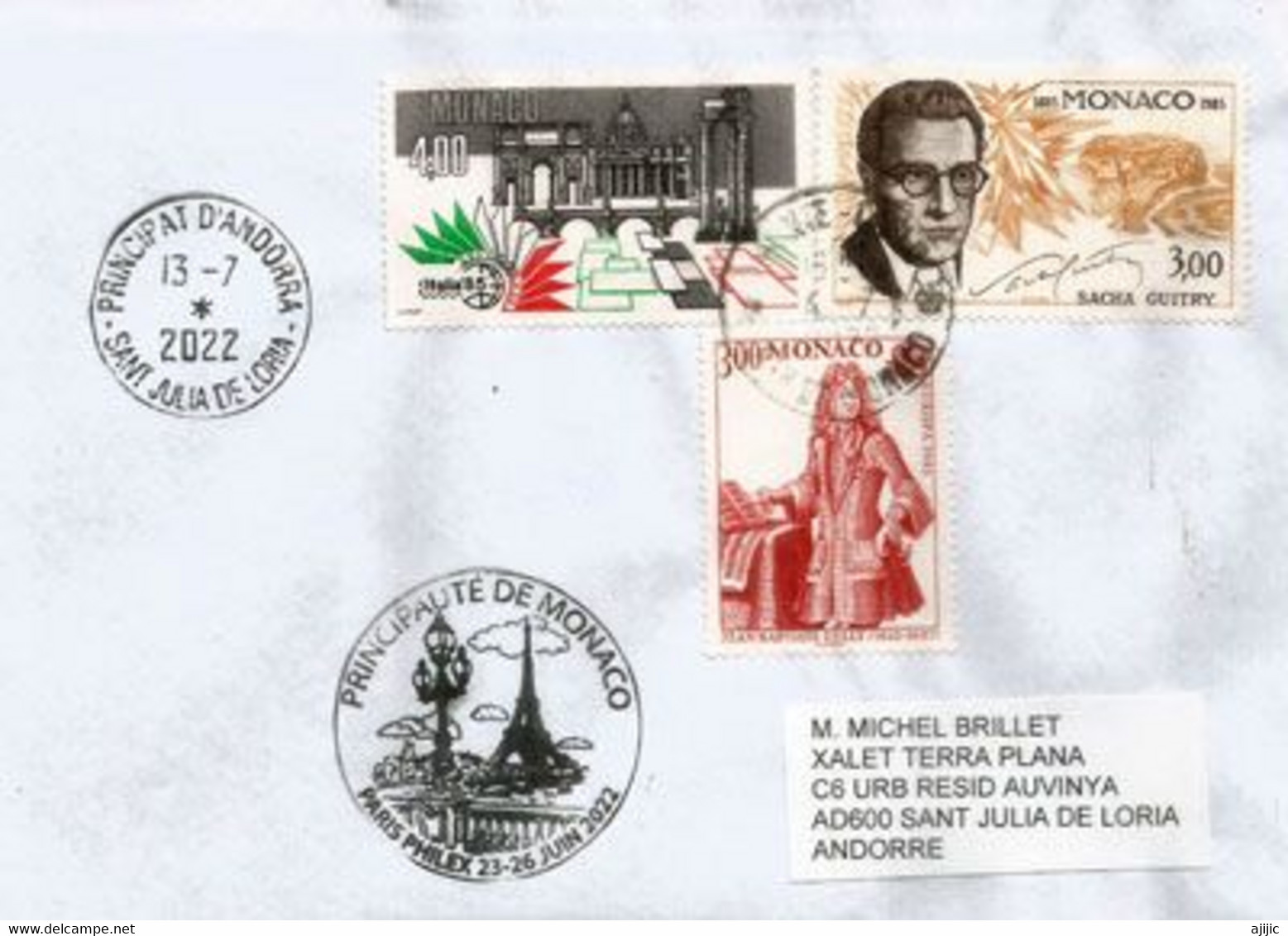 PARIS-PHILEX JUIN 2022. . Cachet MONACO, Sur Lettre Monaco, Adressée à Andorre - Storia Postale