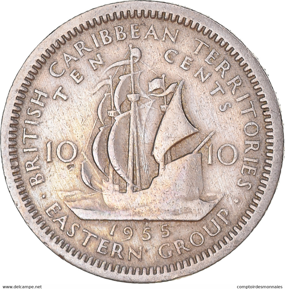 Monnaie, Etats Des Caraibes Orientales, Elizabeth II, 10 Cents, 1955, TB+ - Caraïbes Orientales (Etats Des)