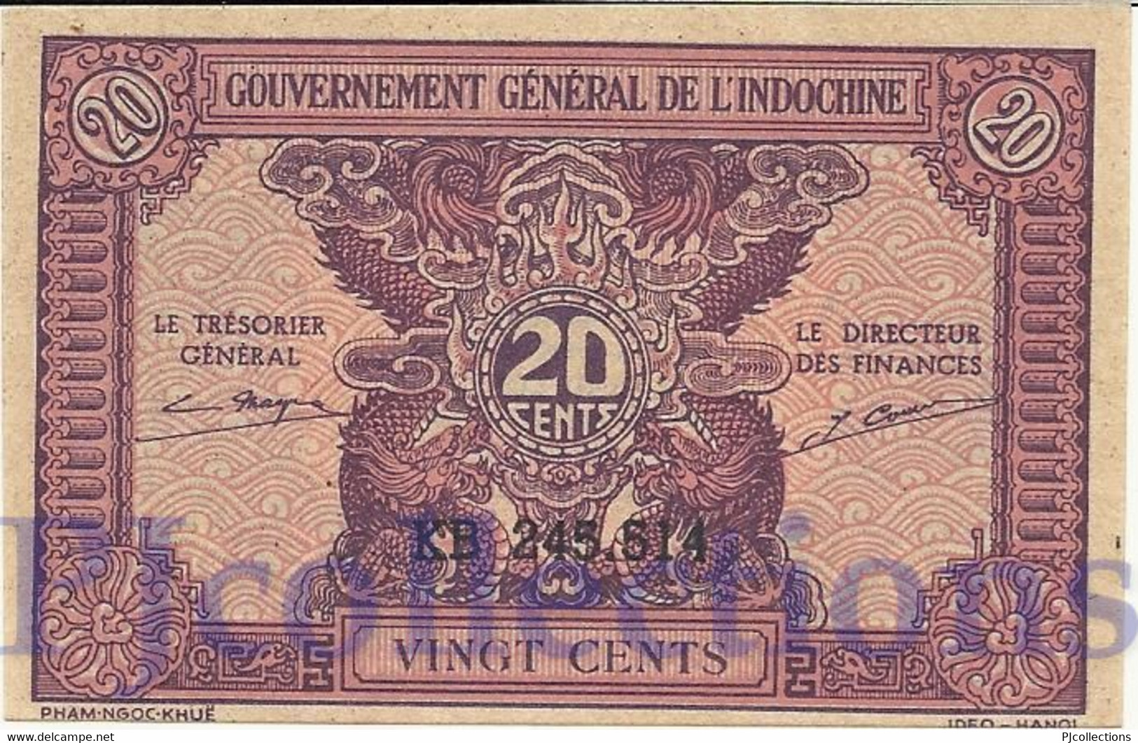 FRENCH INDOCHINA 20 CENTS 1942 PICK 90 UNC - Indocina