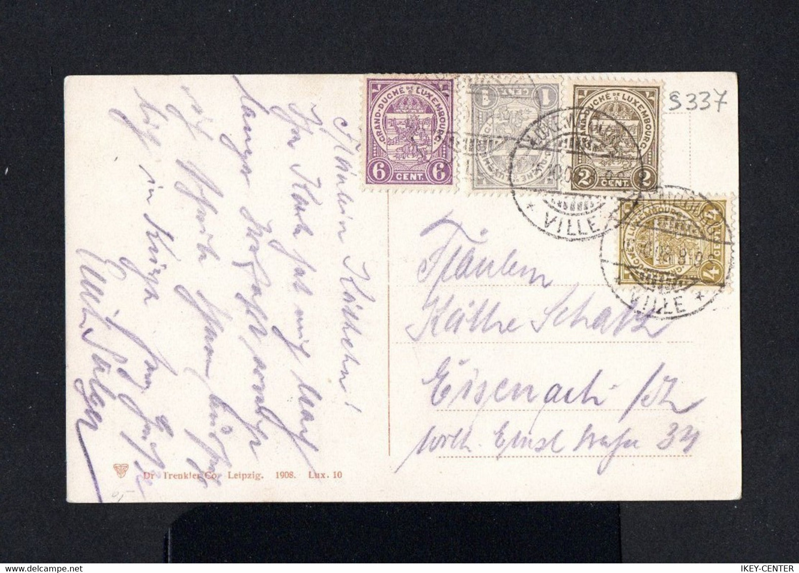 S337-LUXEMBOURG-.OLD POSTCARD LUXEMBURG To EISENACH 1908.Carte Postale.POSTKARTE - 1895 Adolphe Profil