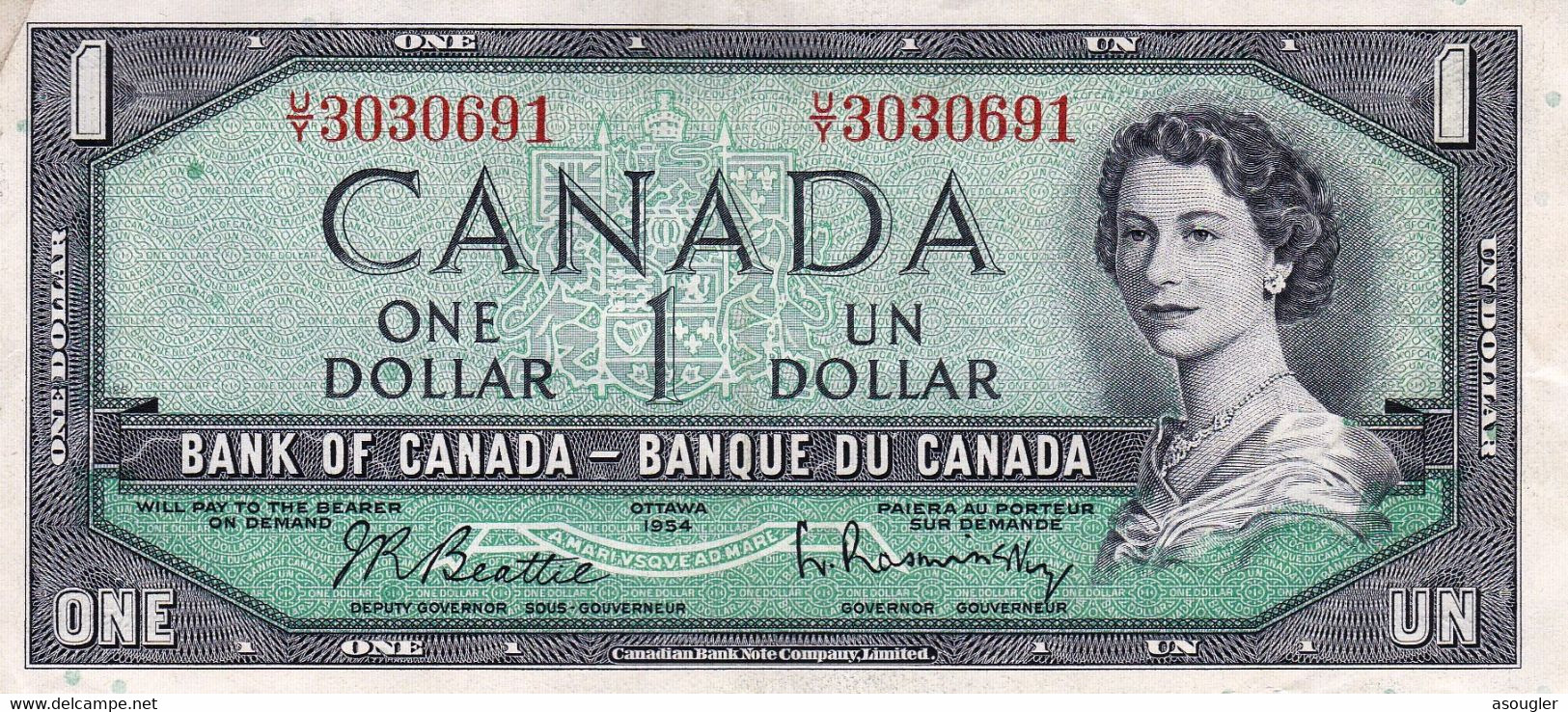 CANADA 1 DOLLAR 1954 EXF P-74b "free Shipping Via Registered Air Mail" - Kanada