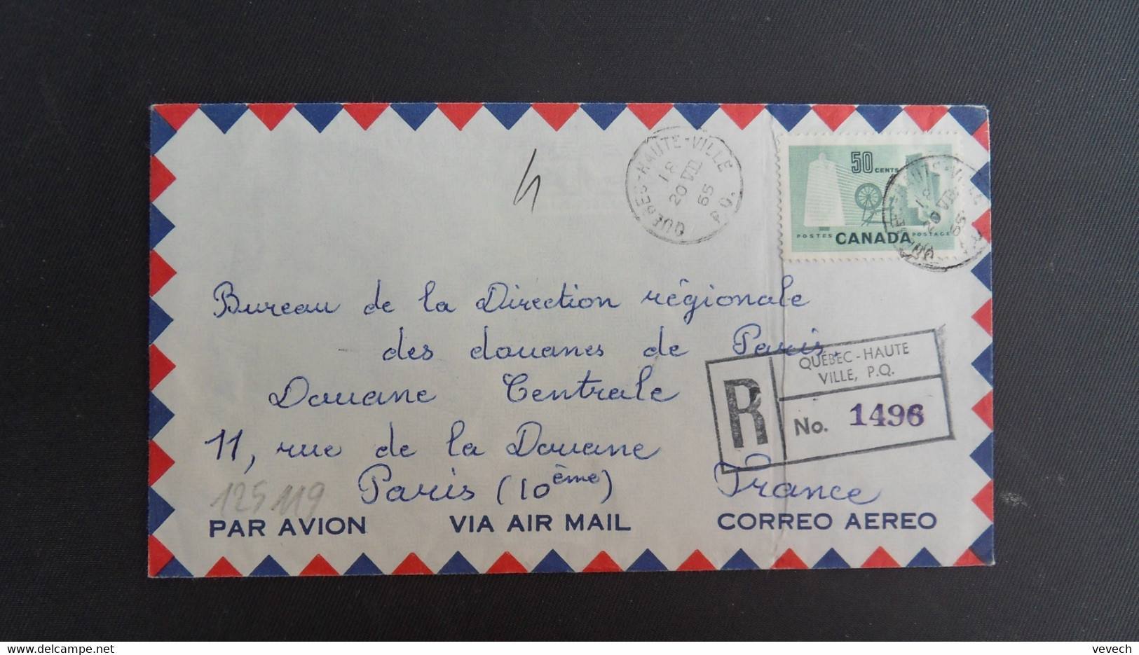 LR Par Avion Pour La FRANCE TP 50c OBL.20 VII 65 QUEBEC HAUTE VILLE - Covers & Documents