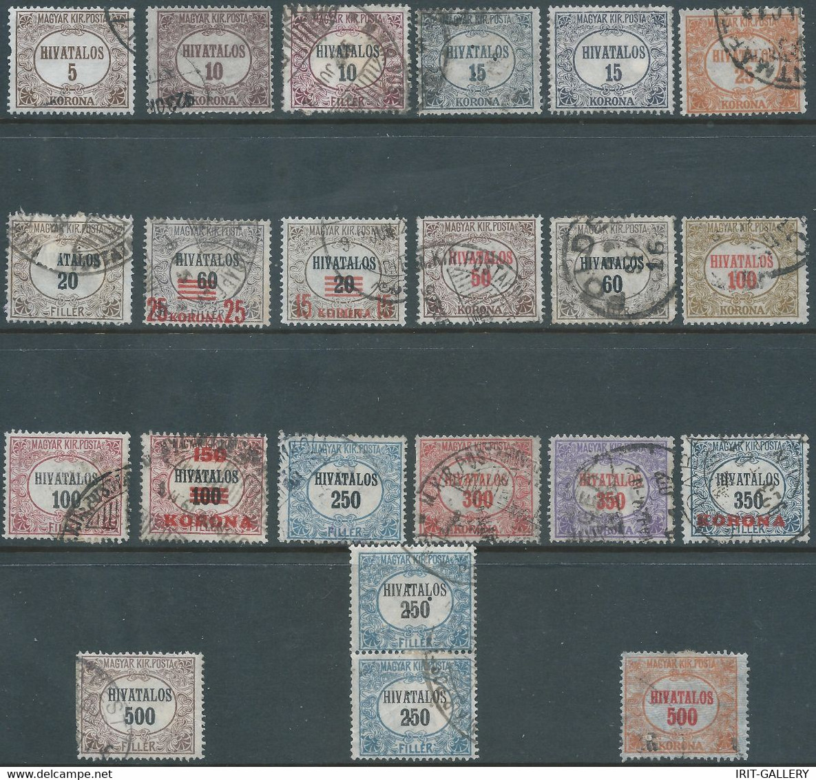 Hungary-MAGYAR,1921 Revenue Stamps Tax Fiscal,Overprinted HIVATALOS,Obliterated - Dienstmarken