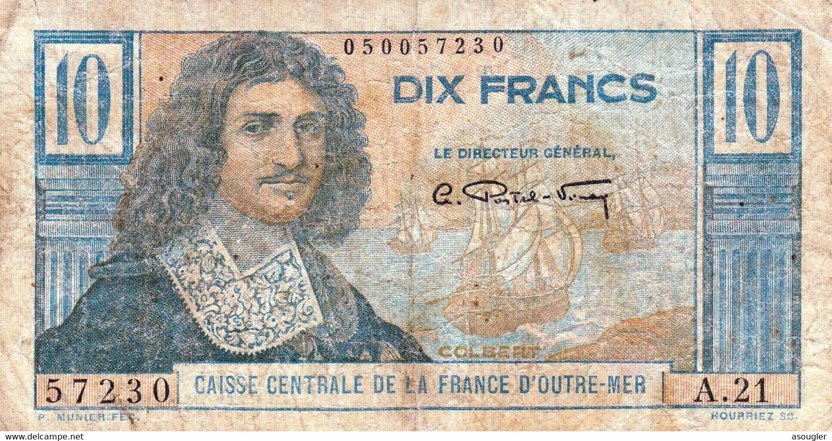 Caisse Centrale De La France D’outre Mer, 10 Francs - 1960 VG "free Shipping Via Registered Air Mail" - Other - America