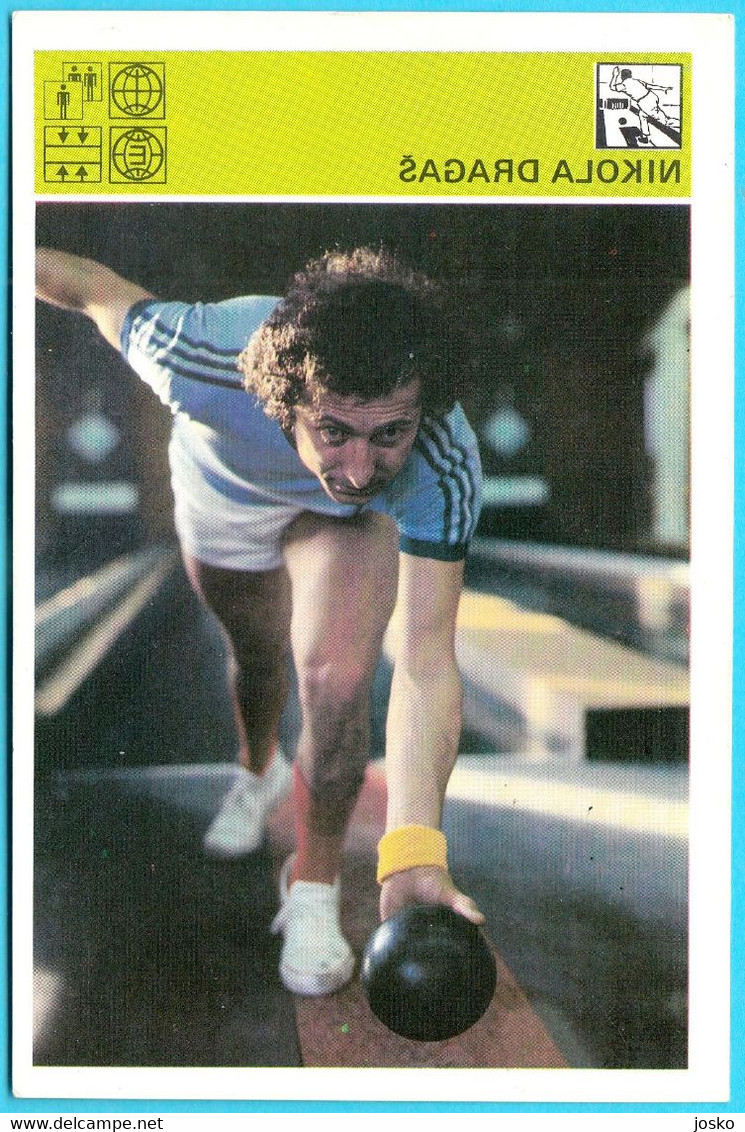 NIKOLA DRAGAS (3x World Bowling Champion) - Yugoslavia Vintage Trading Card Svijet Sporta 1980 * Bolos - Bowling