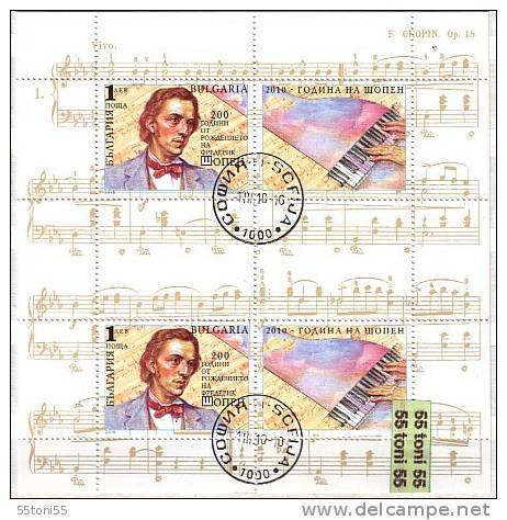 2010 Year Of Frederic Chopin – Music S/S( 2v.+2 Vignette ) Used/oblit.(O)  Bulgaria/Bulgarie - Gebraucht