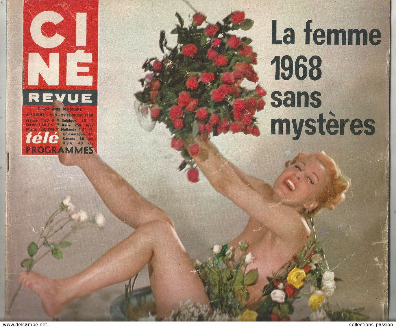 CINE REVUE , 29 Février 1968 , N° 9, DORIS BIERETT , Poster BD érotique Central , 38 Pages , 2 Scans , Frais Fr 3.75 E - Cinema