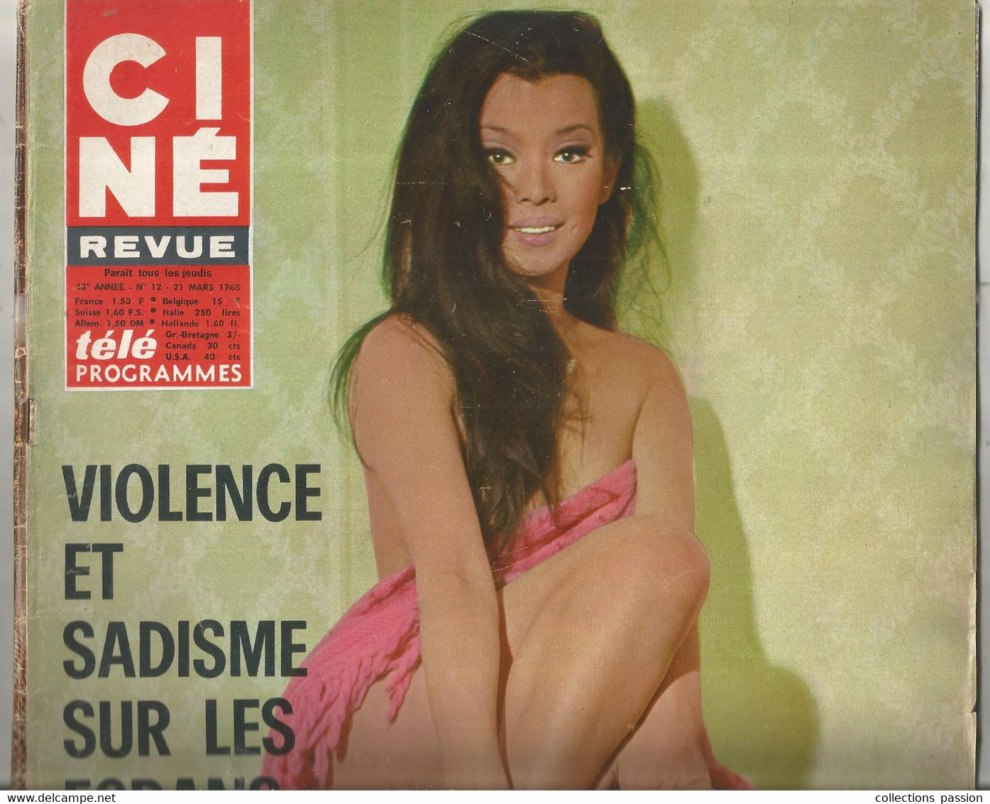 CINE REVUE , 21 Mars 1968 , N° 12, YOKO TANI , Poster BD érotique Central , 38 Pages , 2 Scans , Frais Fr 3.75 E - Film