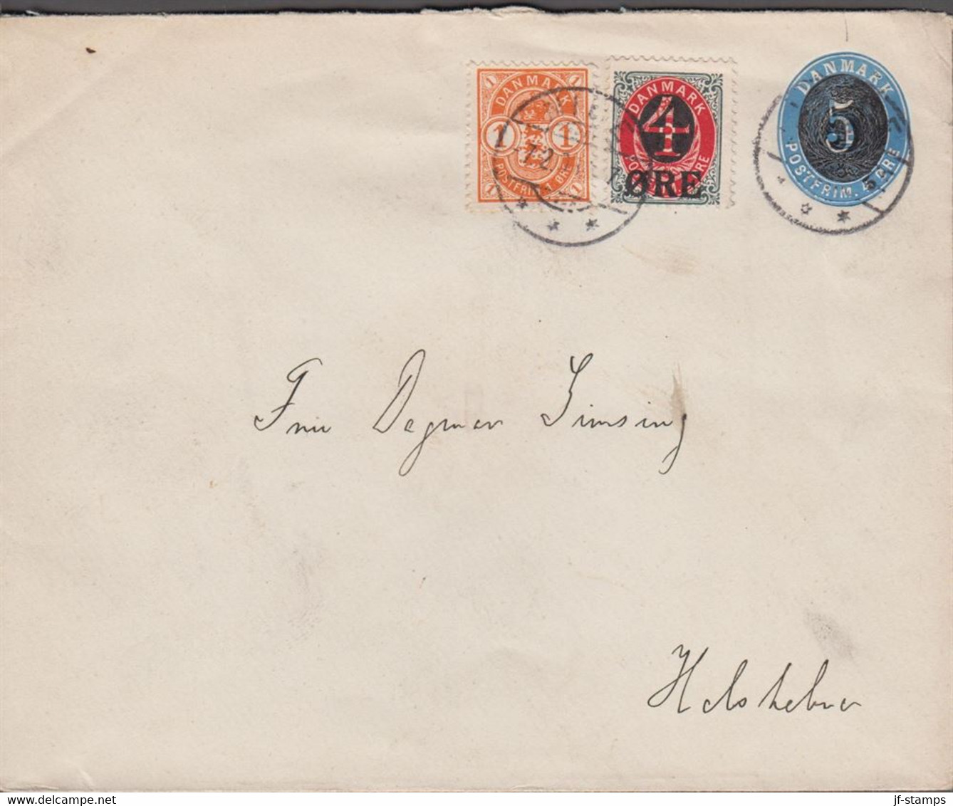 1905. DANMARK.  5 On 4 ØRE Envelope With 4 ØRE On 8 ØRE + 1 ØRE Coat Of Arms To Holstebro F... (Michel 37+40) - JF523852 - Storia Postale