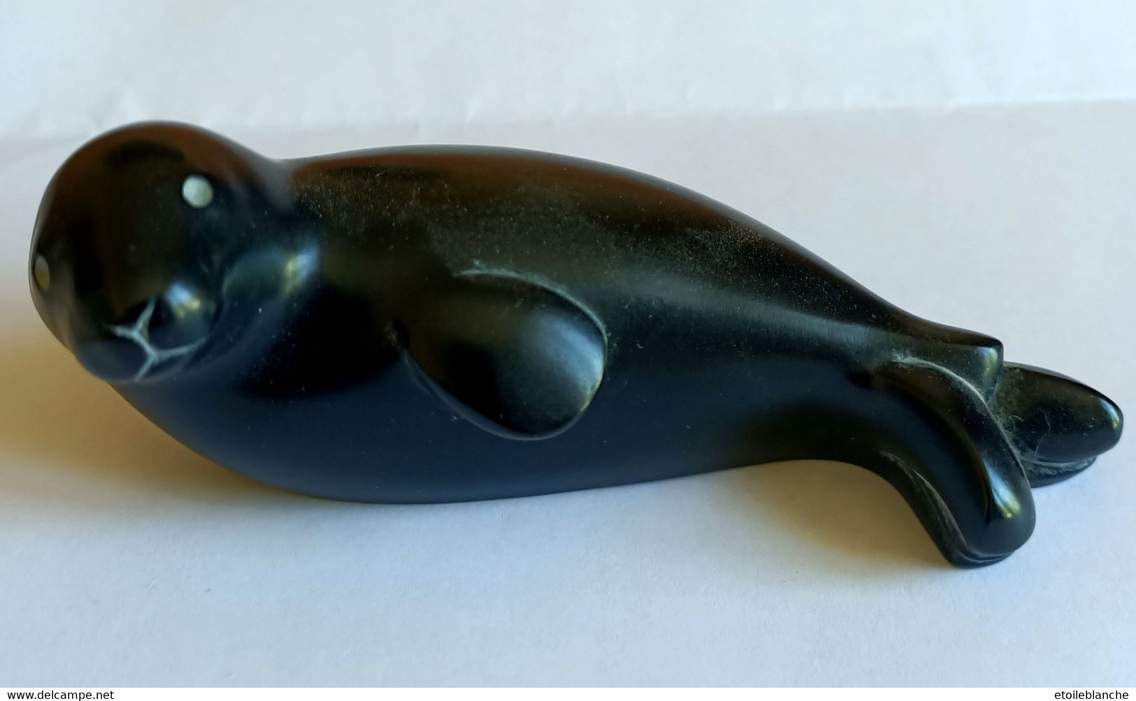 Phoque En Pierre, 10 Cm - Miniature Collection - Animal, Mammifère Marin, Noir, Sculpture - Seal - Tiere