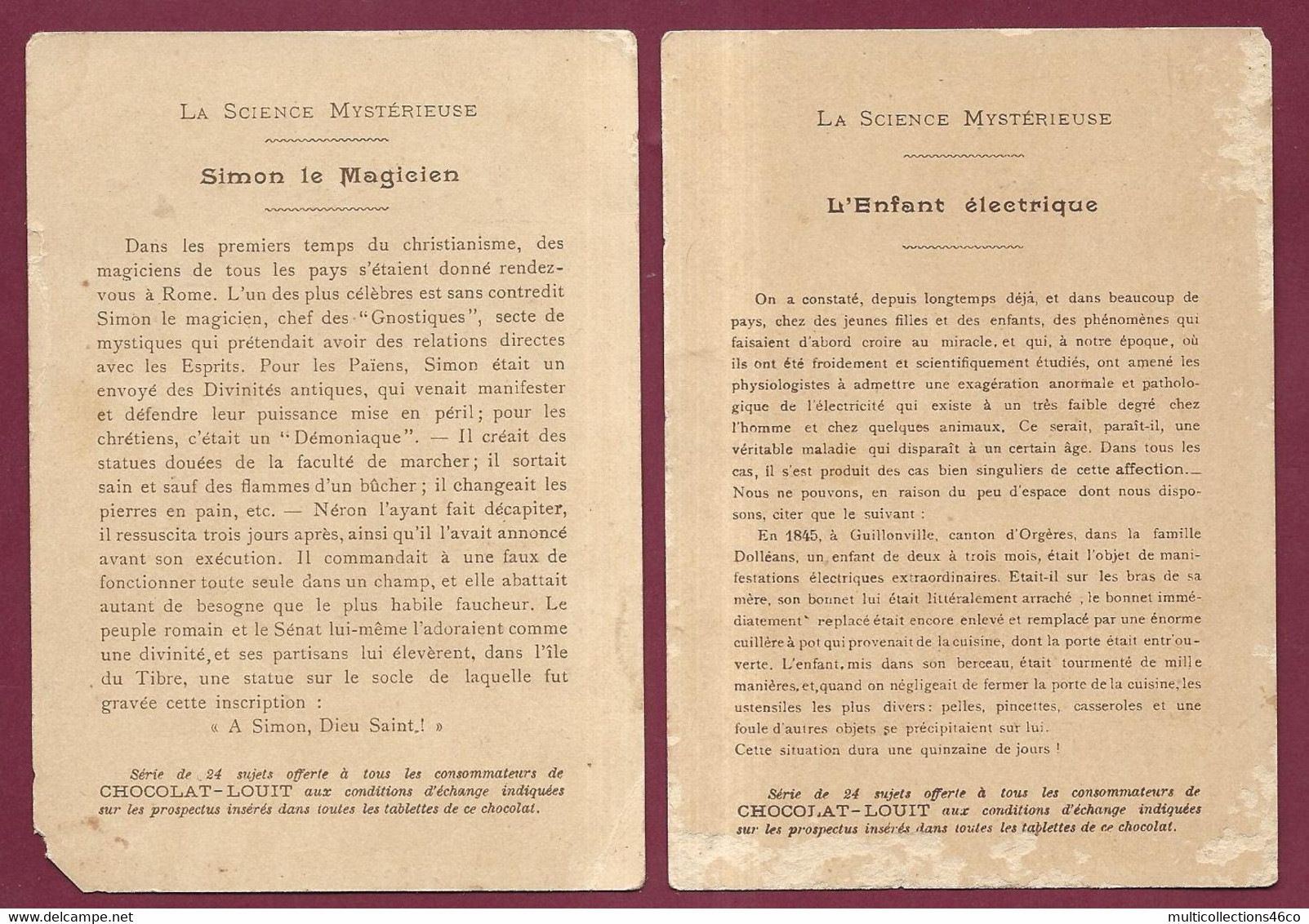 030822B - 2 CHROMO - CHOCOLAT LOUIT - SCIENCE MYSTERIEUSE - Simon Le Magicien Enfant électrique - Jeu Magie Occulte - Louit