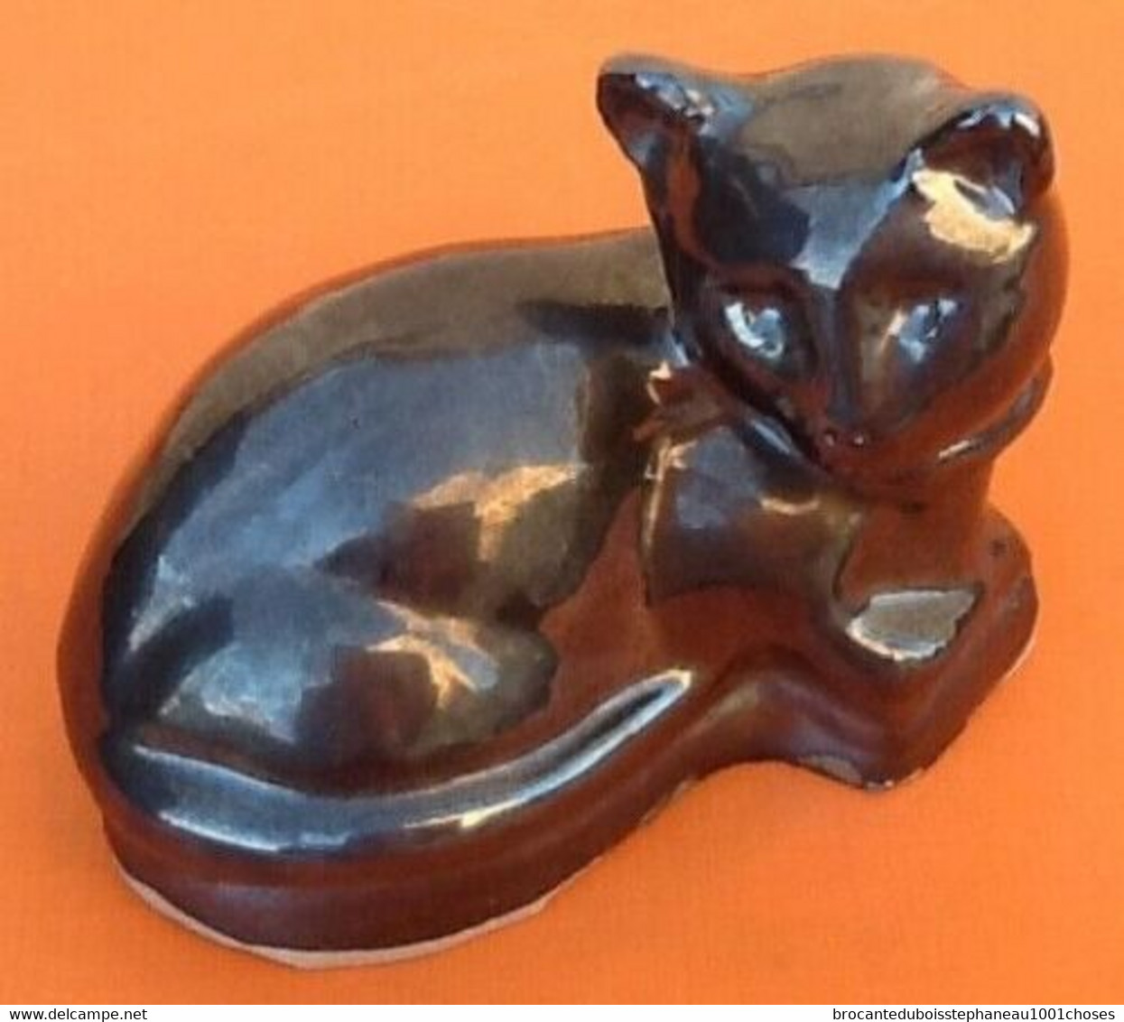 Années 1950 " Le Chat  "  Sculpture Terre Cuite émail Irisé Longueur : 140mm - Sonstige & Ohne Zuordnung