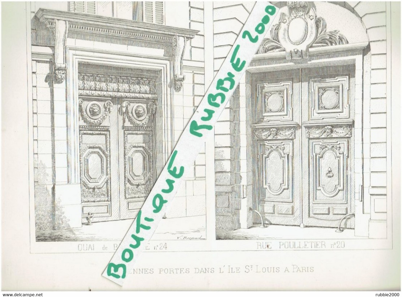 DESSIN 1896 PARIS 4° ILE SAINT LOUIS ANCIENNES PORTES 24 QUAI DE BETHUNE ET 20 RUE POULLETIER - Paris