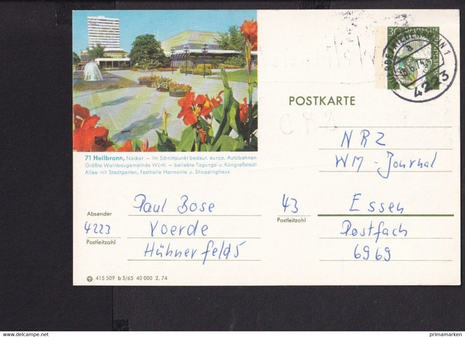 RK1.6 /  BRD Ganzsache Bildpostkarte  Heilbronn 1974 /  Stempel Voerde - Postales Ilustrados - Usados