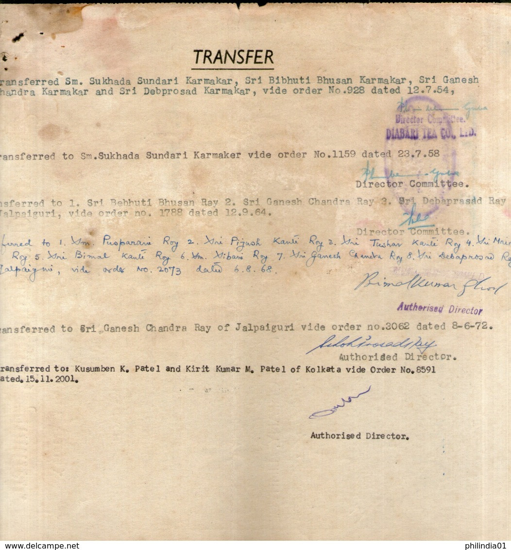 India 1947's Diabari Tea Company Ltd. Share Certificate # FB17 - Industrie