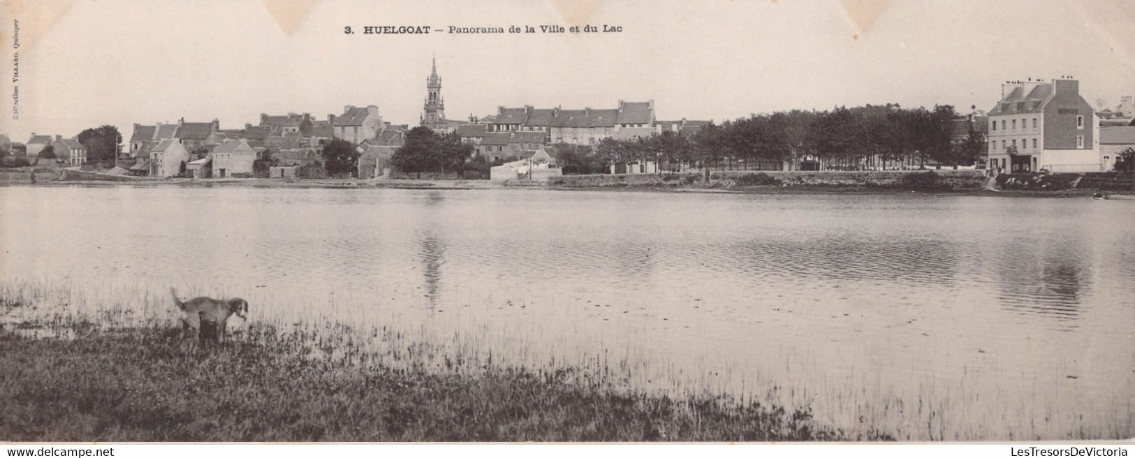 Carte LETTRE PANORAMIQUE - 29 - HUELGOAT - Pano De La Ville Et Du Lac - Chien - COLLECTION VILLARD QUIMPER - Huelgoat