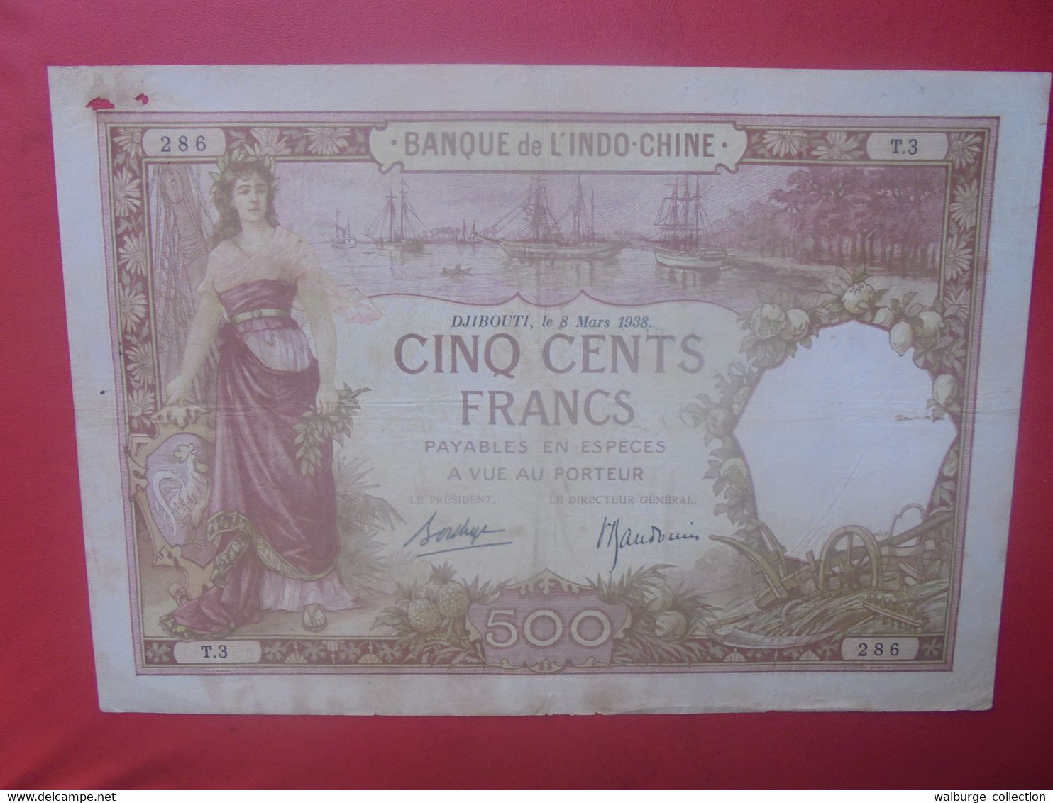 BANQUE De L'INDO-CHINE DJIBOUTI 500 FRANCS 1938 N°9b Circuler+TROU D'EPINGLE (L.7) - Djibouti