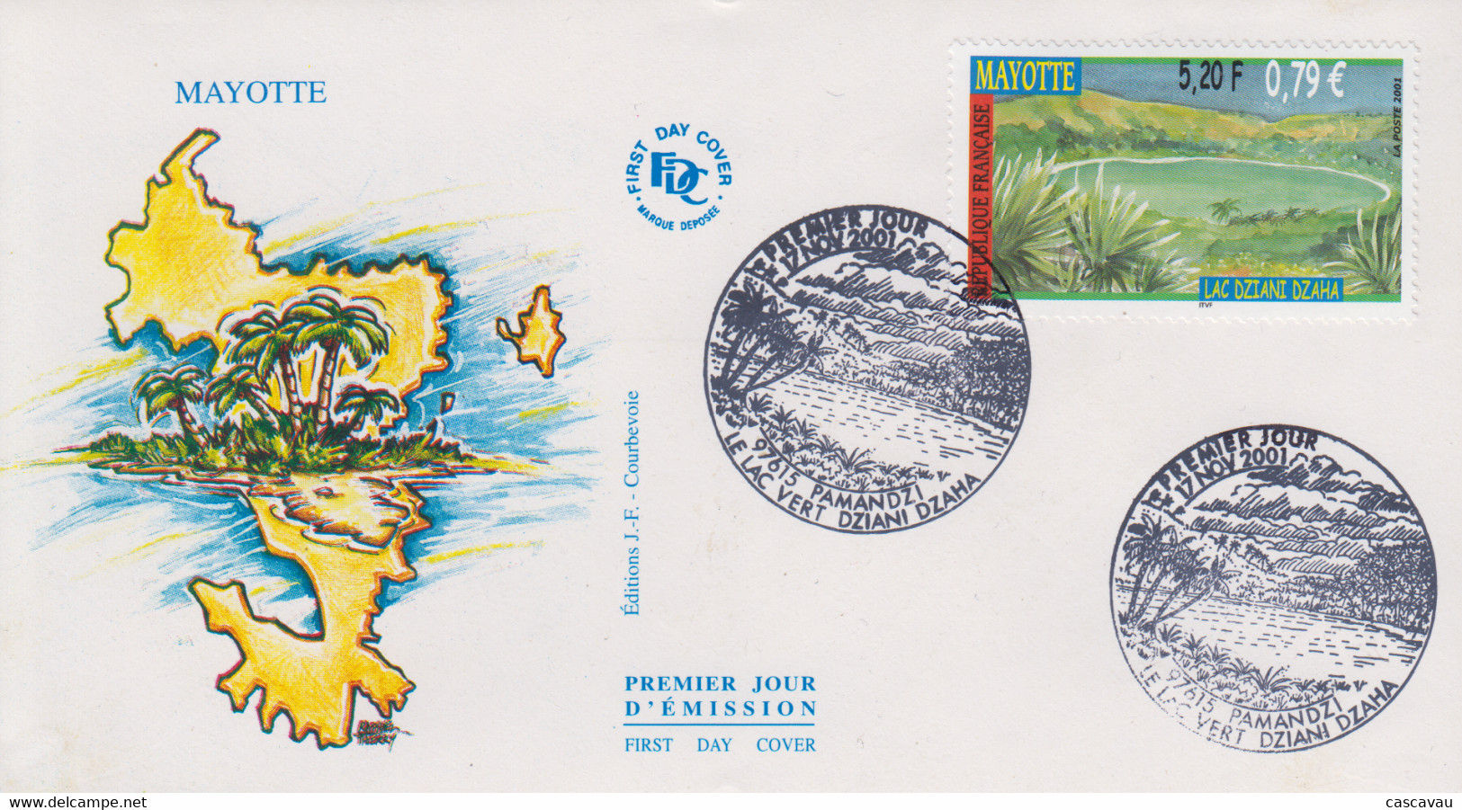 Enveloppe  FDC   1er  Jour   MAYOTTE     Lac   DZIANI   DZAHA      PAMANDZI  2001 - Otros & Sin Clasificación