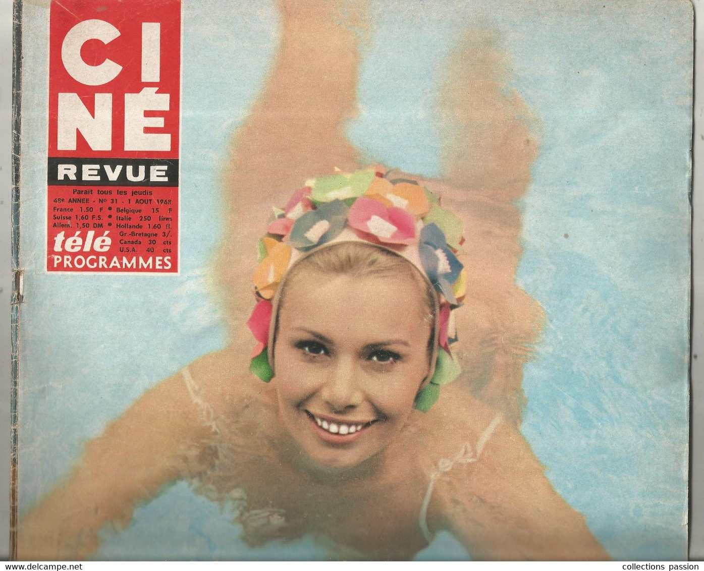 CINE REVUE , 1 Aout 1968 , N° 31, RUTH GRASSMANN ,poster érotique Central , 38 Pages , 2 Scans , Frais Fr 3.75 E - Cinema
