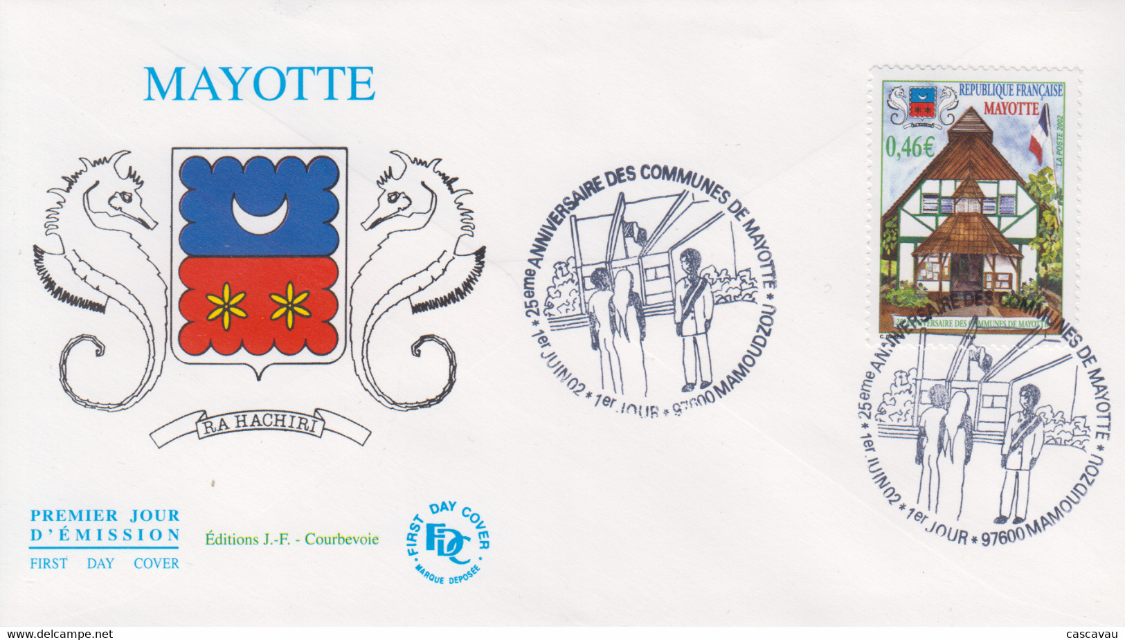 Enveloppe  FDC  1er  Jour    MAYOTTE    25éme  Anniversaire  Des  Communes   2002 - Sonstige & Ohne Zuordnung