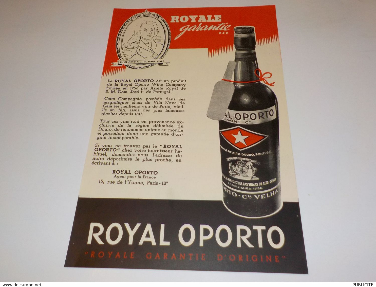 ANCIENNE PUBLICITE ROYAL OPORTO 1939 - Alcools