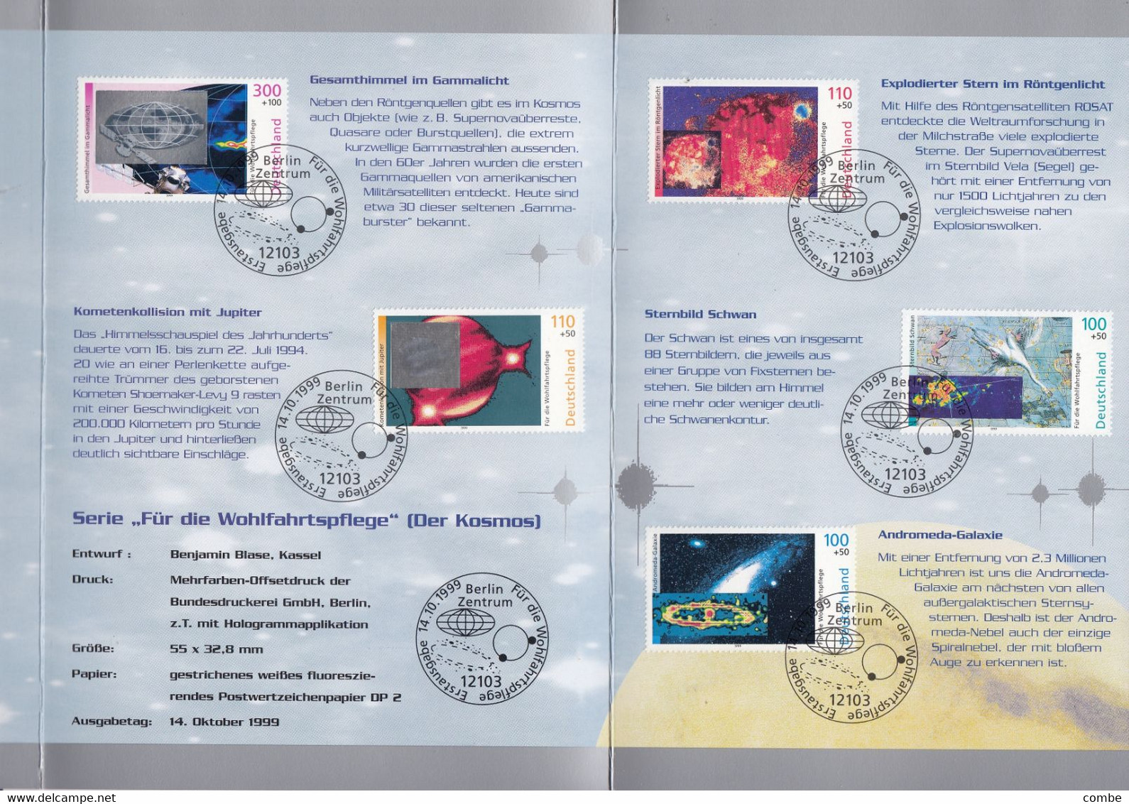 Germany Faszination Kosmos 1999 Klappkarte Mit Hologrammmarken Cosmos Space Hologramstamps - Autres & Non Classés