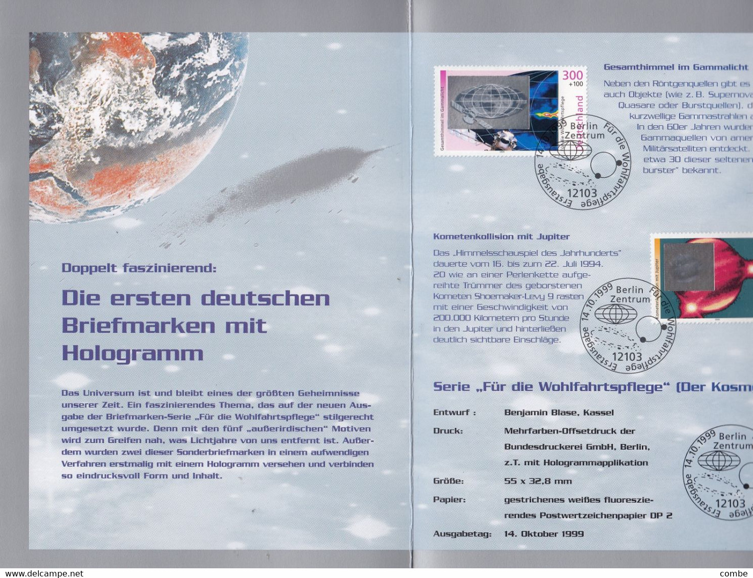 Germany Faszination Kosmos 1999 Klappkarte Mit Hologrammmarken Cosmos Space Hologramstamps - Sonstige & Ohne Zuordnung