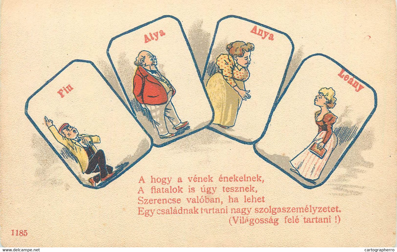 Early 1900 Hold To Light Postcard Hungary Family Members Caricatures Humour - Hold To Light