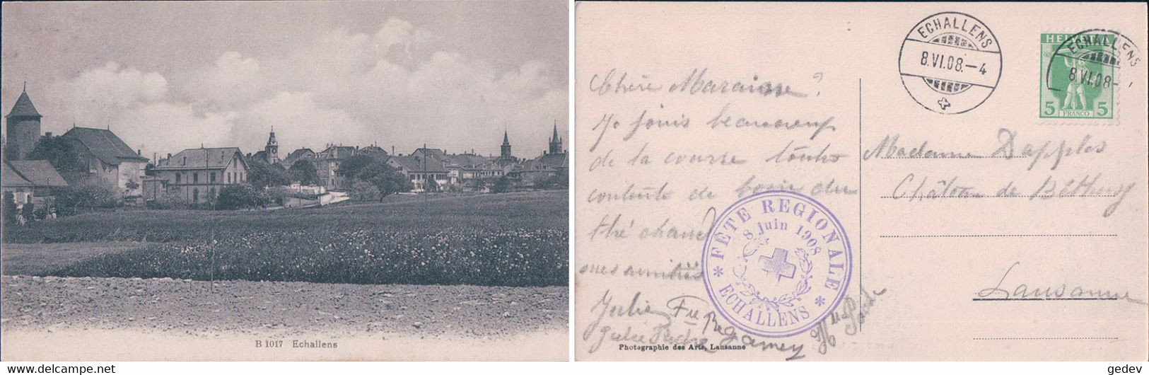 Echallens VD, Cachet Fête Régionale ECHALLENS 1908 (8.6.1908) - Échallens