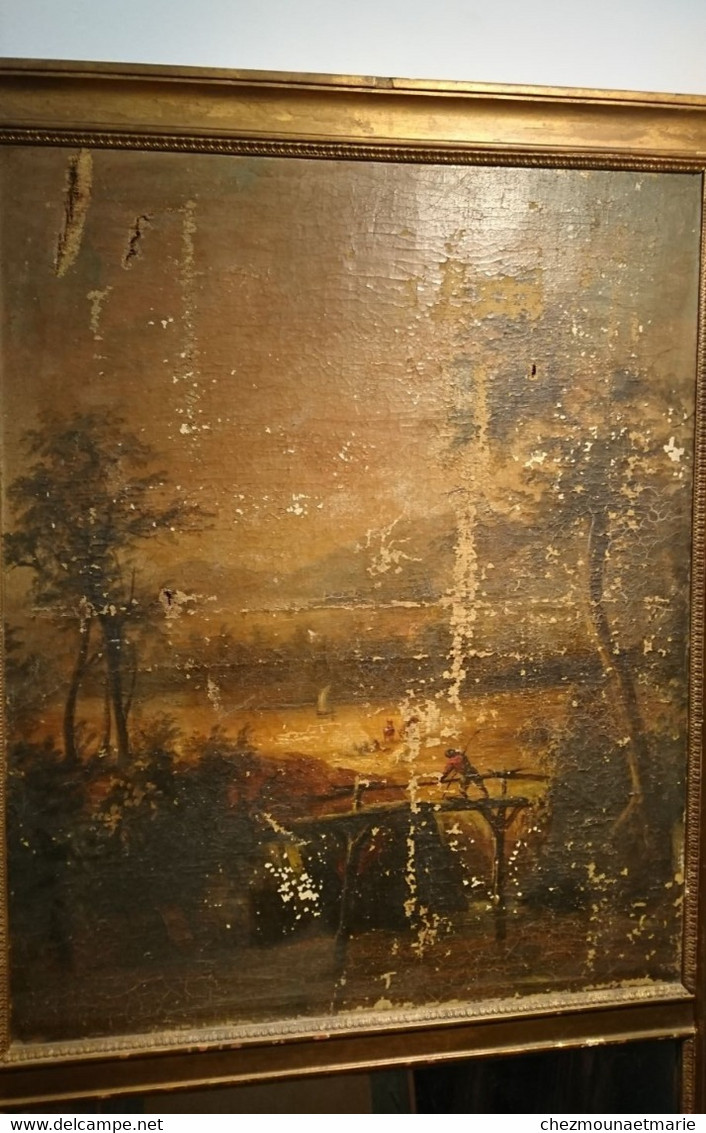 TRUMEAU MIROIR AVEC HUILE SUR TOILE SCENE PECHE BATEAU Taille 121*65 Cm - Spiegel